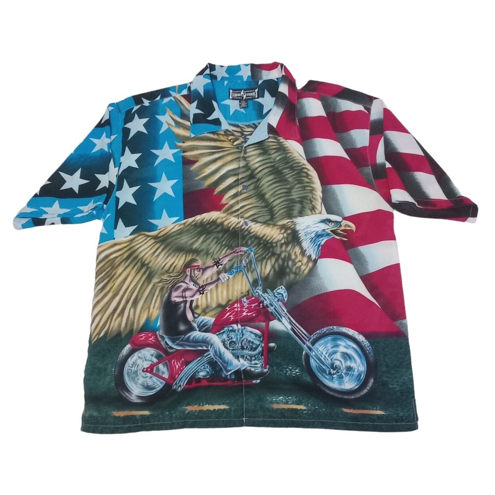 Steve And Barry's Men's 2XL Shirt American Flag Eagle Button Up Club Shirt